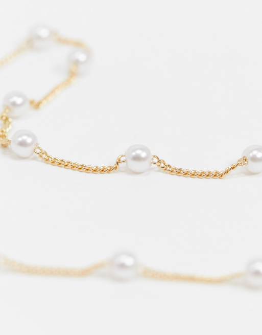 DesignB London - Exclusieve choker-ketting met parel in goud , 2 van 4