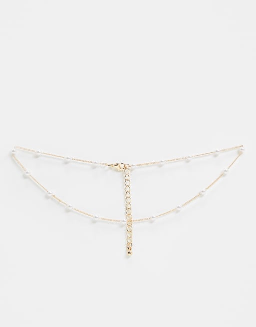 DesignB London - Exclusieve choker-ketting met parel in goud , 3 van 4