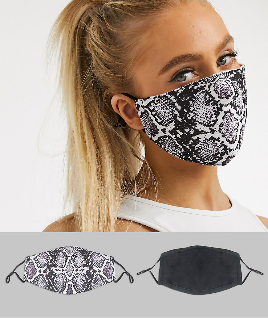 Designb London Exclusive 2 Pack London Face Covering With Adjustable Straps In Black And Snake Print-multi