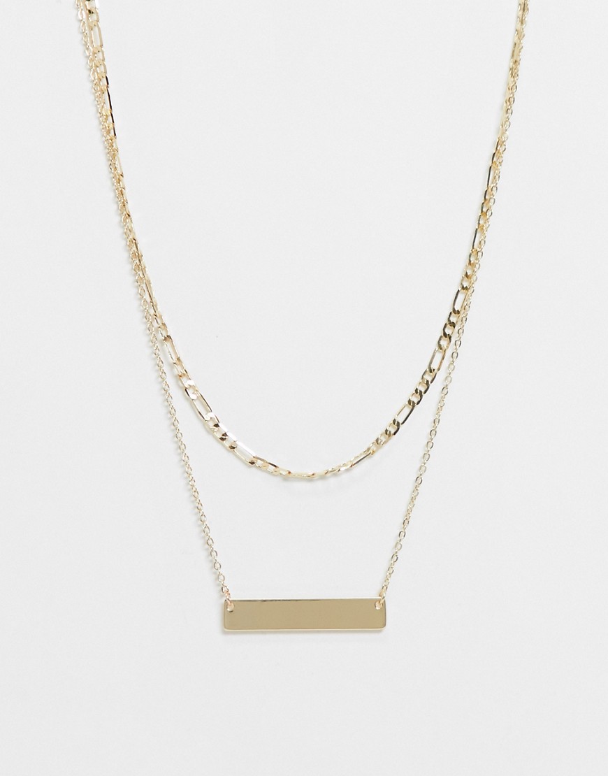 DesignB London Exclusive 2 pack necklaces with figaro chain and bar pendant necklace in gold