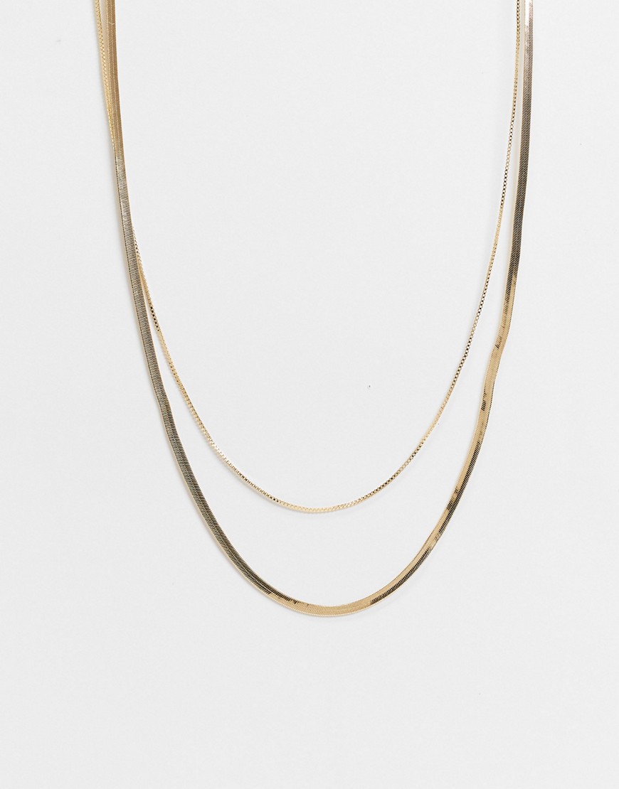 DesignB London Exclusive 2 pack necklaces with flat curb chain in gold