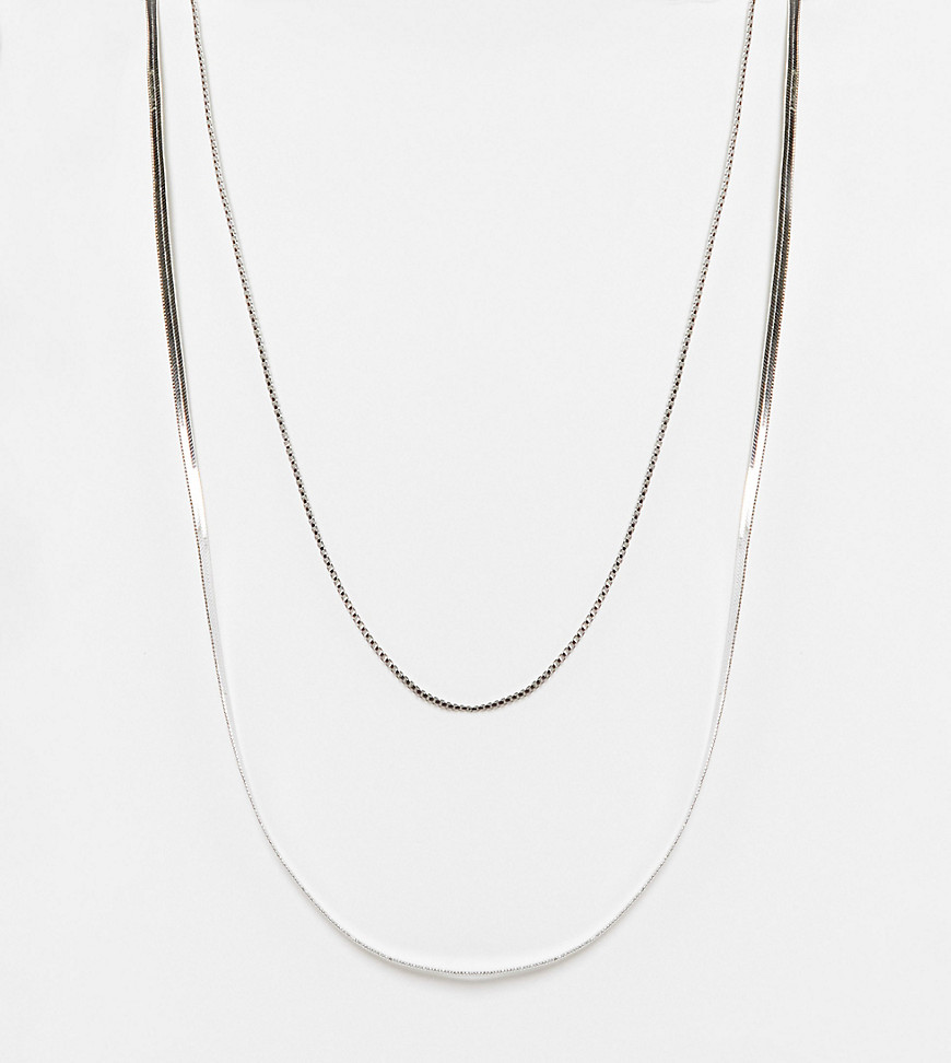 DesignB London Exclusive 2 pack necklaces with flat curb chain in silver
