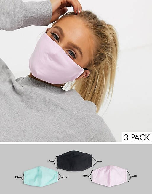 DesignB London Exclusive 3 pack face covering with adjustable straps in pink