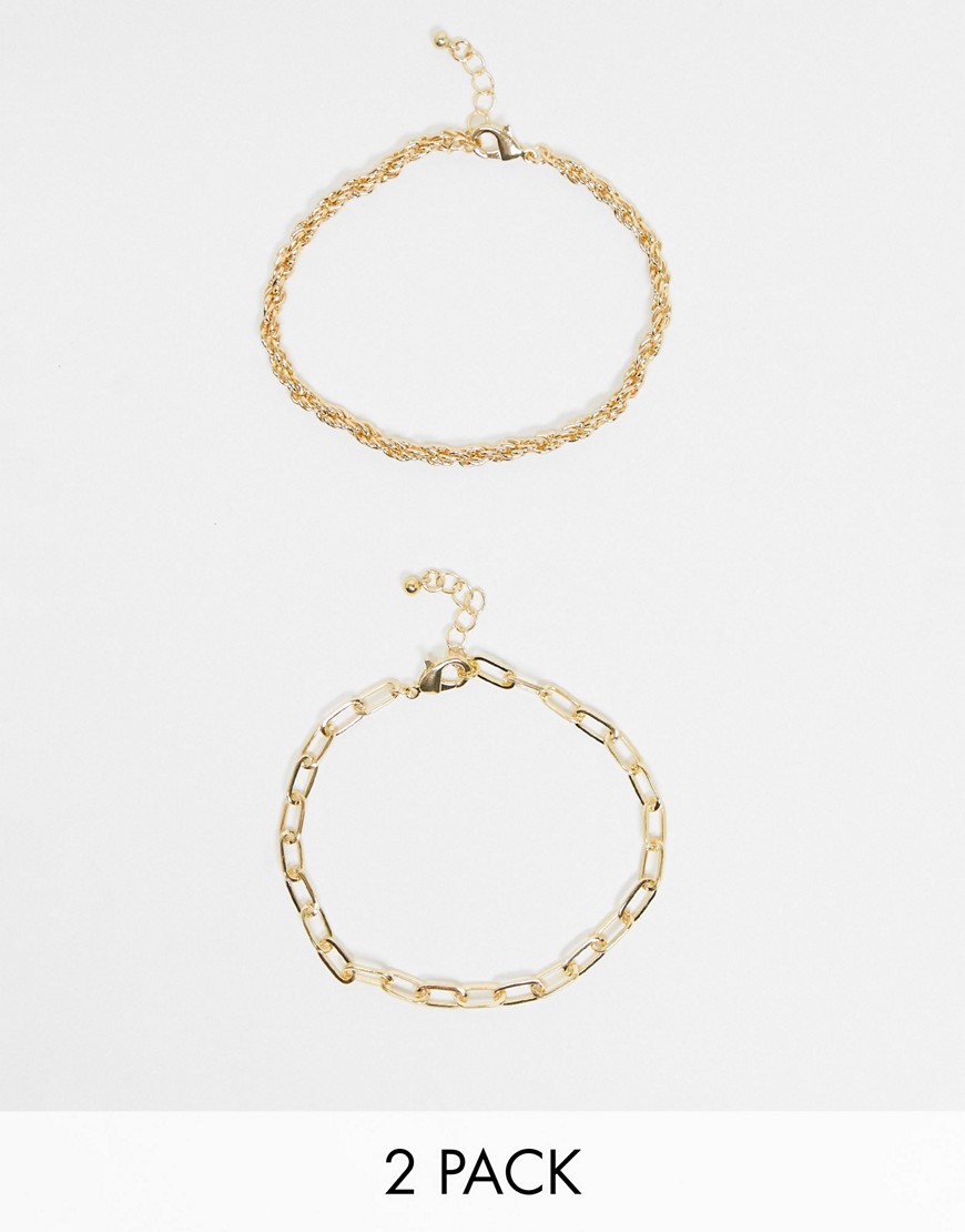 DesignB London Exclusive anklet multipack in gold with twisted and chunky chains