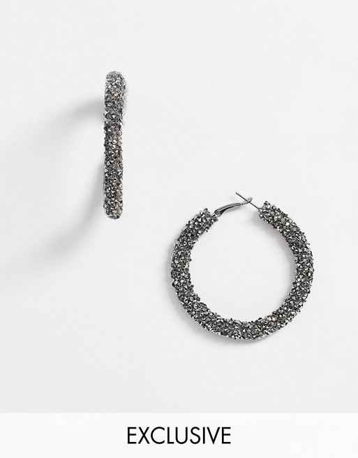 DesignB London Exclusive beaded hoop earrings in gunmetal