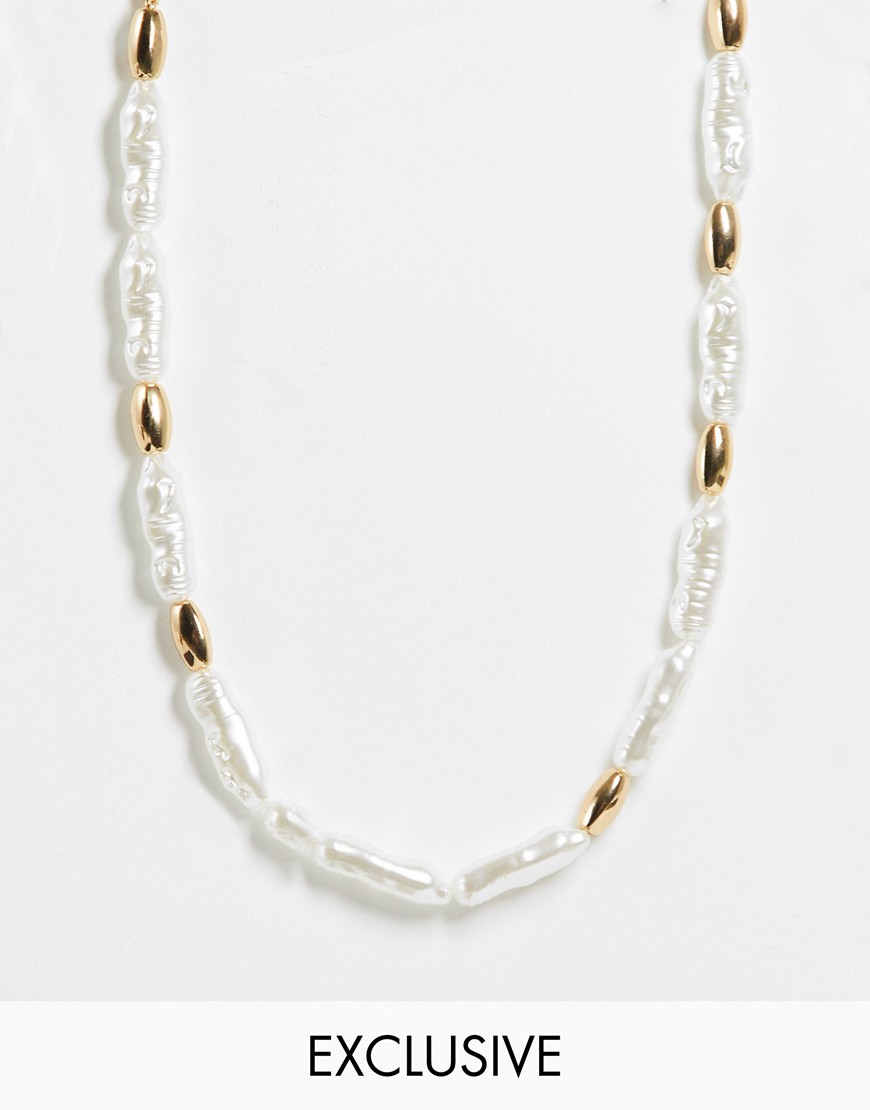 DesignB London Exclusive choker necklace in pearl and gold-Multi