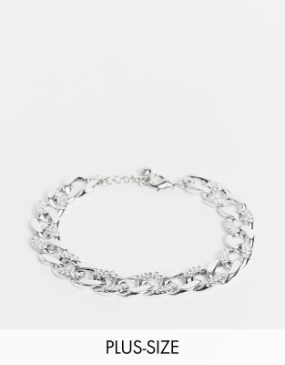 DesignB London Exclusive Curve anklet in chunky chain with pave links in silver