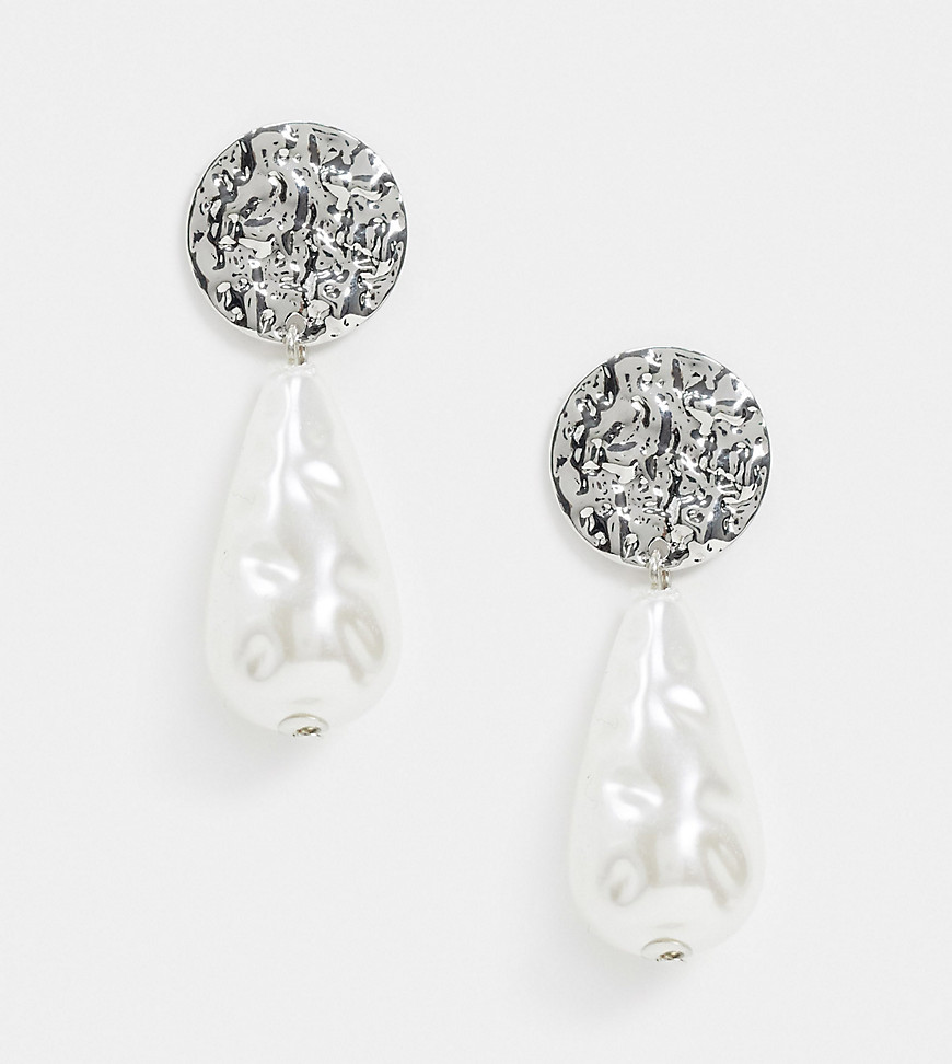 Designb London Exclusive Earrings With Silver Coin And Pearl Drop
