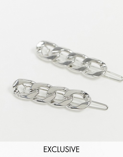 DesignB London Exclusive hair clip chain link multipack x 2 in silver