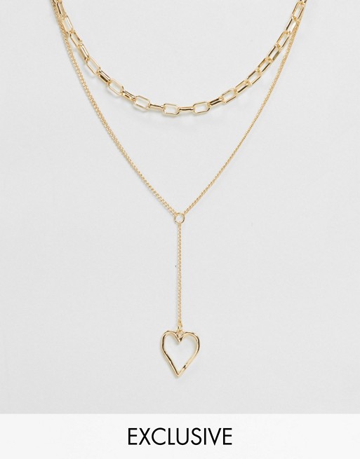DesignB London Exclusive lariat chain link necklace in gold with heart pendant