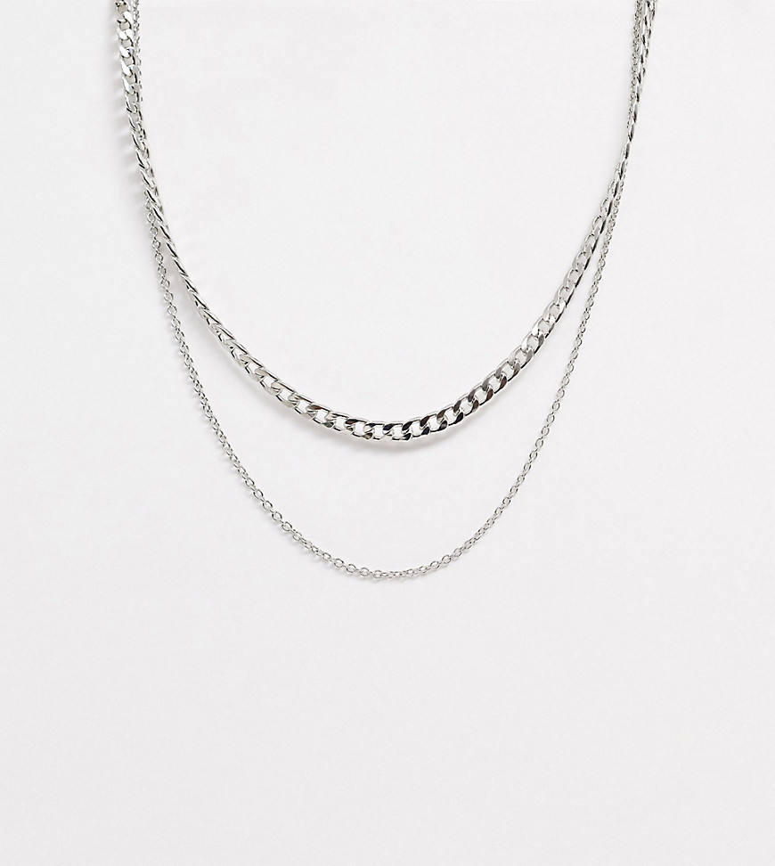DesignB London exclusive necklace multipack in chunky and fine chain-Silver