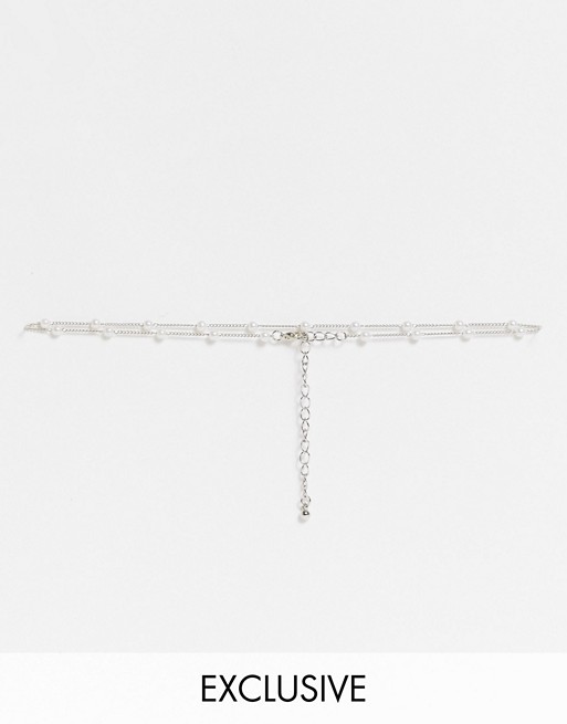 DesignB London Exclusive pearl choker necklace in silver