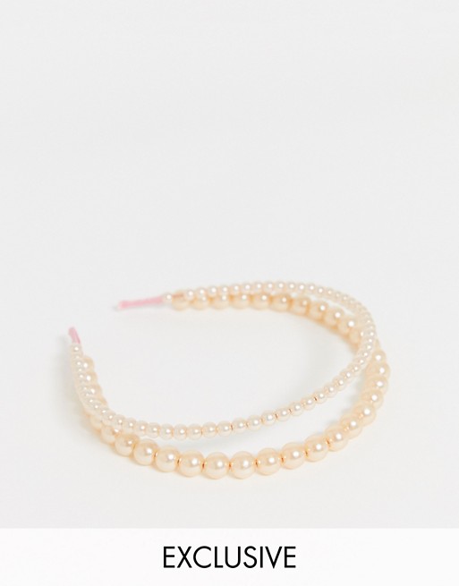 DesignB London Exclusive pearl headband in rose gold