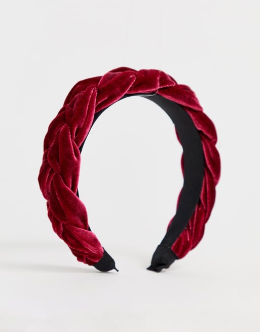 DesignB London exclusive plaited wide headband in red, 2 of 4