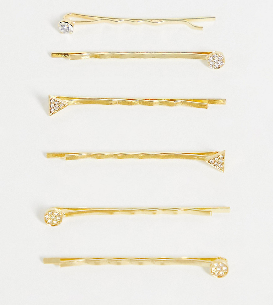 DesignB London - Exclusives - Set van 6 haarspelden met verschillende ingelegde kristallen-Goud