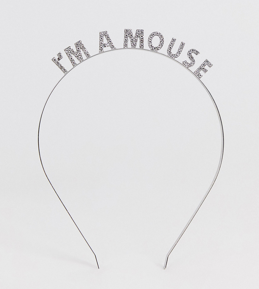 DesignB London – Exklusivt strassprytt hårband med I'm A Mouse-text för Halloween-Silver