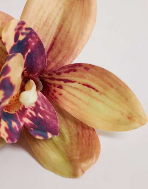 DesignB London fabric flower hair claw clip in amber rust, 2 of 3