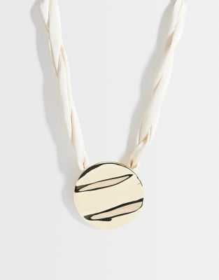 Designb London Fabric Necklace With Statement Molten Gold Pendant In White