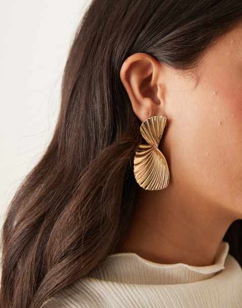 DesignB London fanned statement stud earrings in gold - view 1