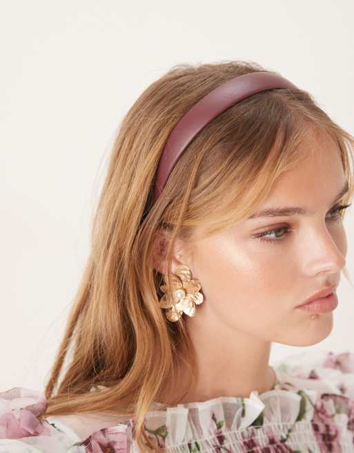 DesignB London - Fascia per capelli in pelle sintetica bordeaux