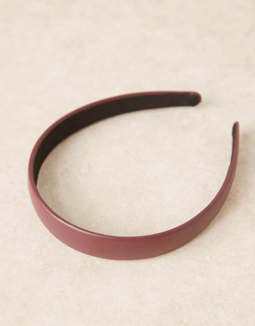 DesignB London - Fascia per capelli in pelle sintetica bordeaux, 2 di 3