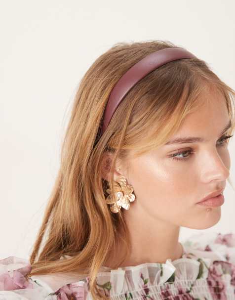 DesignB London faux leather headband in burgundy - view 1