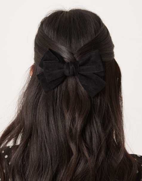 DesignB London faux suede hair bow in black - view 1
