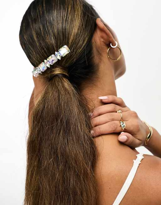 DesignB London - Fermaglio per capelli color argento con cristalli iridescenti