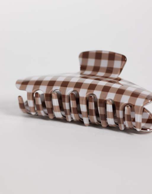 DesignB London - Fermaglio per capelli marrone a quadretti, 2 di 3