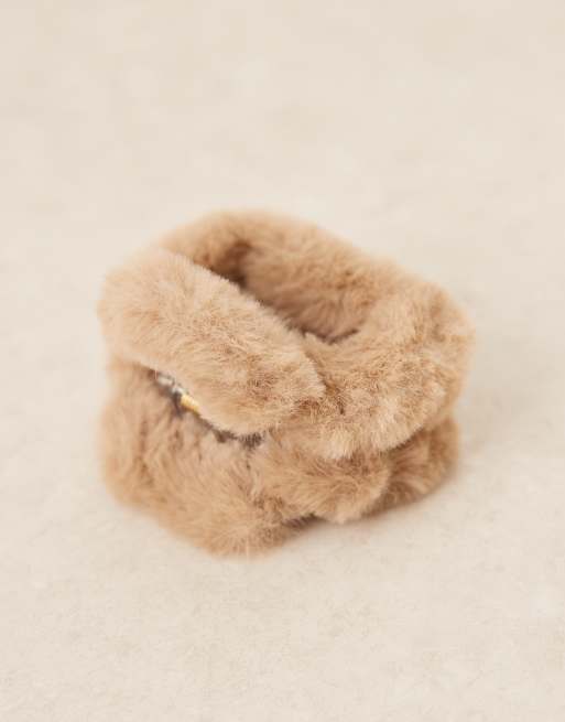 DesignB London - Fermaglio per capelli piccolo in pelliccia sintetica marrone, 3 di 3