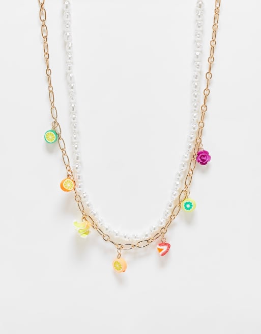DesignB London festival fruity charm and pearl necklaces multipack - MULTI