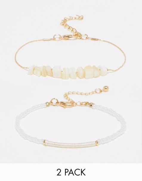 DesignB London festival multipack of pearl and beaded bracelets in white - view 1
