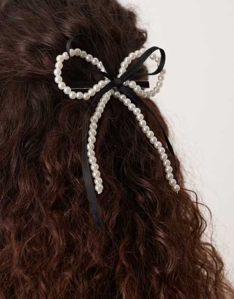 DesignB London - Fiocco per capelli nero con perle - view 1