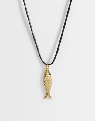 Designb London Fish Pendant Necklace In Metallic