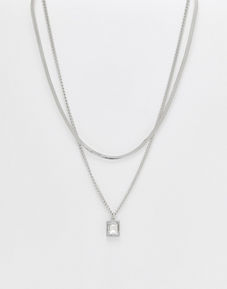 DesignB London flat chain snake multirow necklace in silver