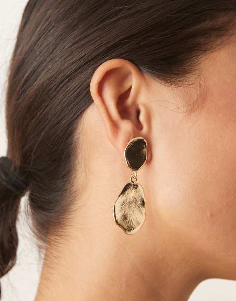 DesignB London flat molten drop stud earrings in gold - view 1