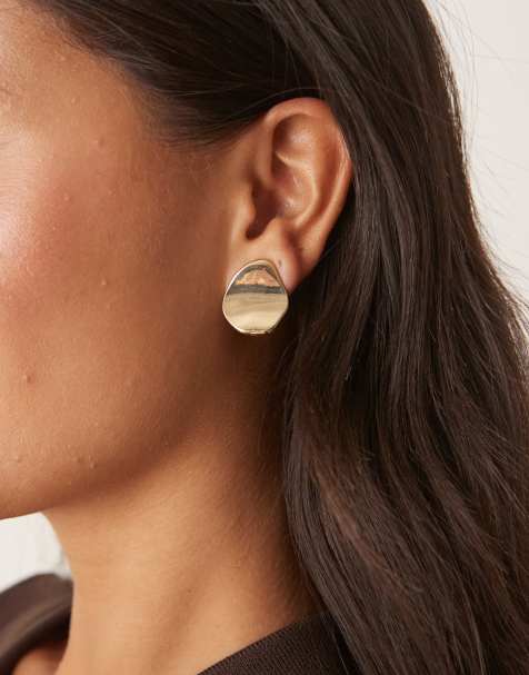 DesignB London flat molten stud earrings in gold - view 1