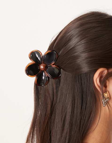 DesignB London flower hair claw in dark tortoiseshell - view 1