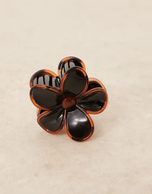 DesignB London flower hair claw in dark tortoiseshell, 2 of 3