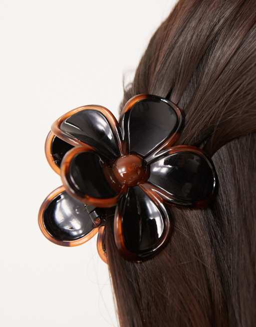 DesignB London flower hair claw in dark tortoiseshell, 3 of 3