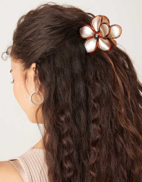 DesignB London flower hair claw in tortoiseshell and gold - view 1