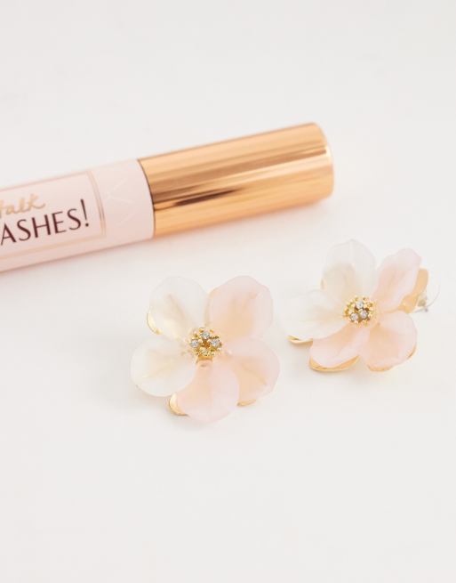 DesignB London flower petal stud earrings in pink and gold, 2 of 4