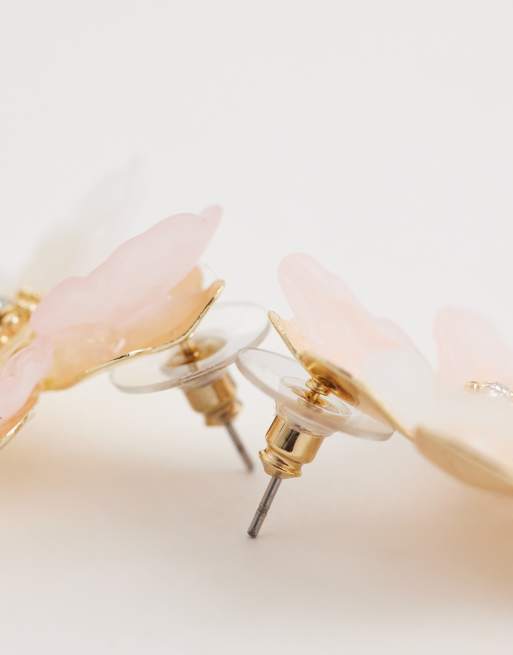 DesignB London flower petal stud earrings in pink and gold, 3 of 4