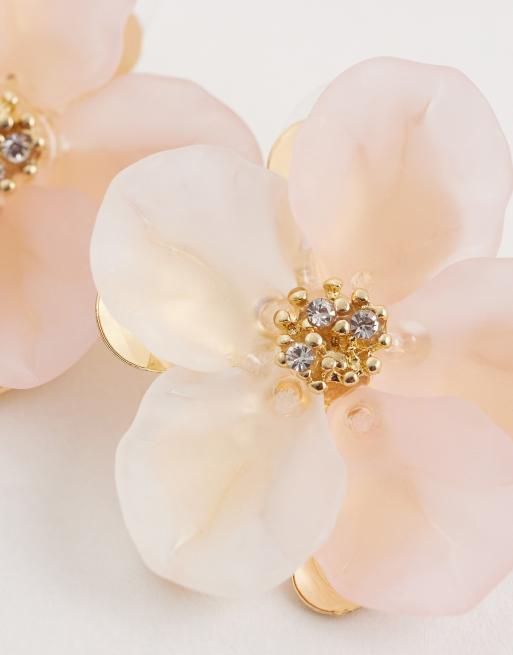 DesignB London flower petal stud earrings in pink and gold, 4 of 4