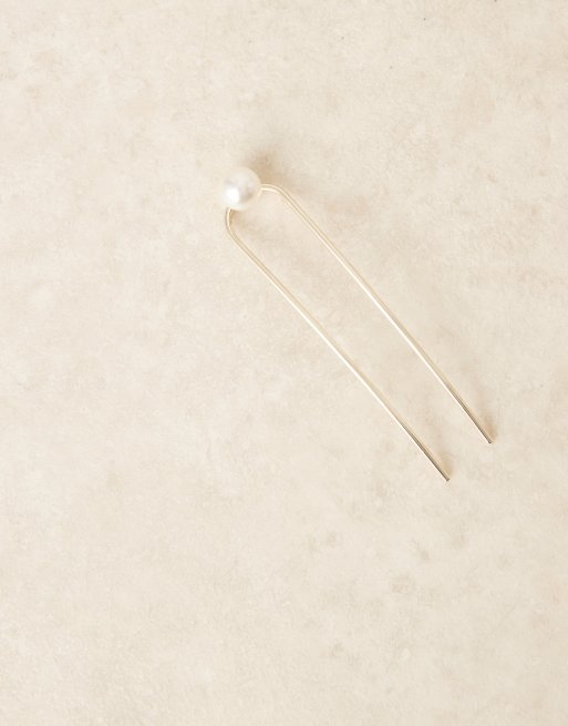 DesignB London - Forcina per capelli alla francese dorata con perla, 2 di 3