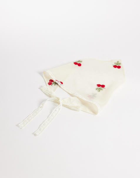 DesignB London - Foulard bianco con ciliegie ricamate - view 1