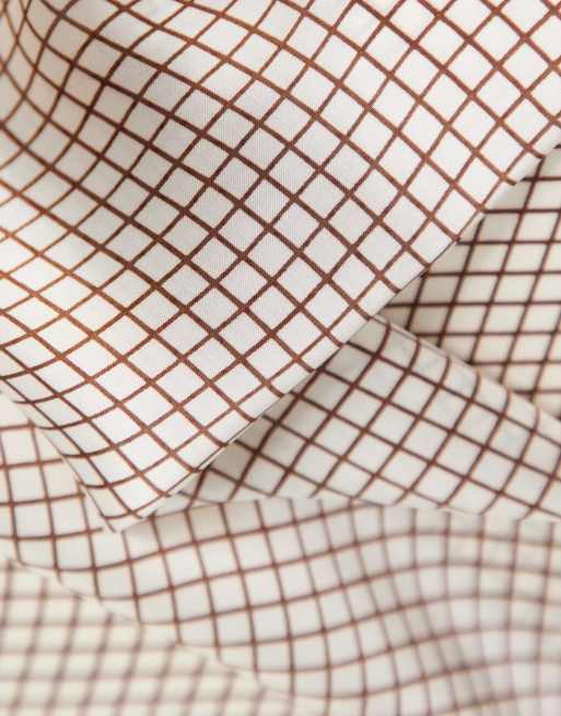DesignB London - Foulard marrone neutro a quadri, 2 di 3
