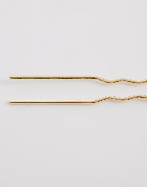 DesignB London – Französische Haarnadel in Metallic-Gold mit Perlendetail, 3 von 3