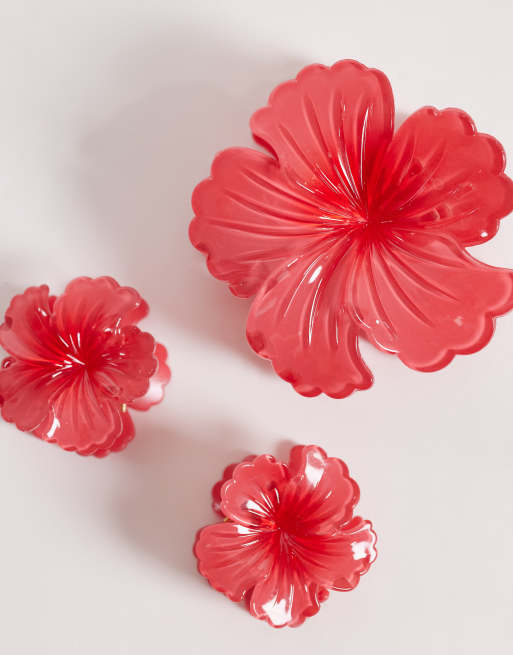 DesignB London – Fuchsiarosa hårklämmor med hibiskusblomma, 3-pack, 3 av 3
