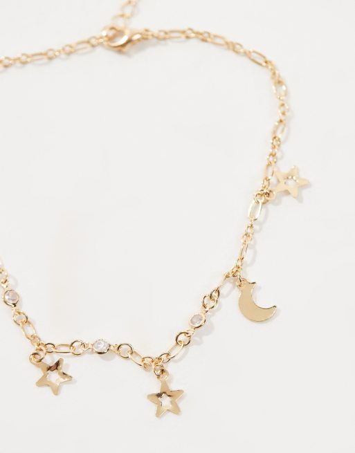 DesignB London – Fußkettchen in Gold mit Mond- und Sternanhängern , 2 von 4
